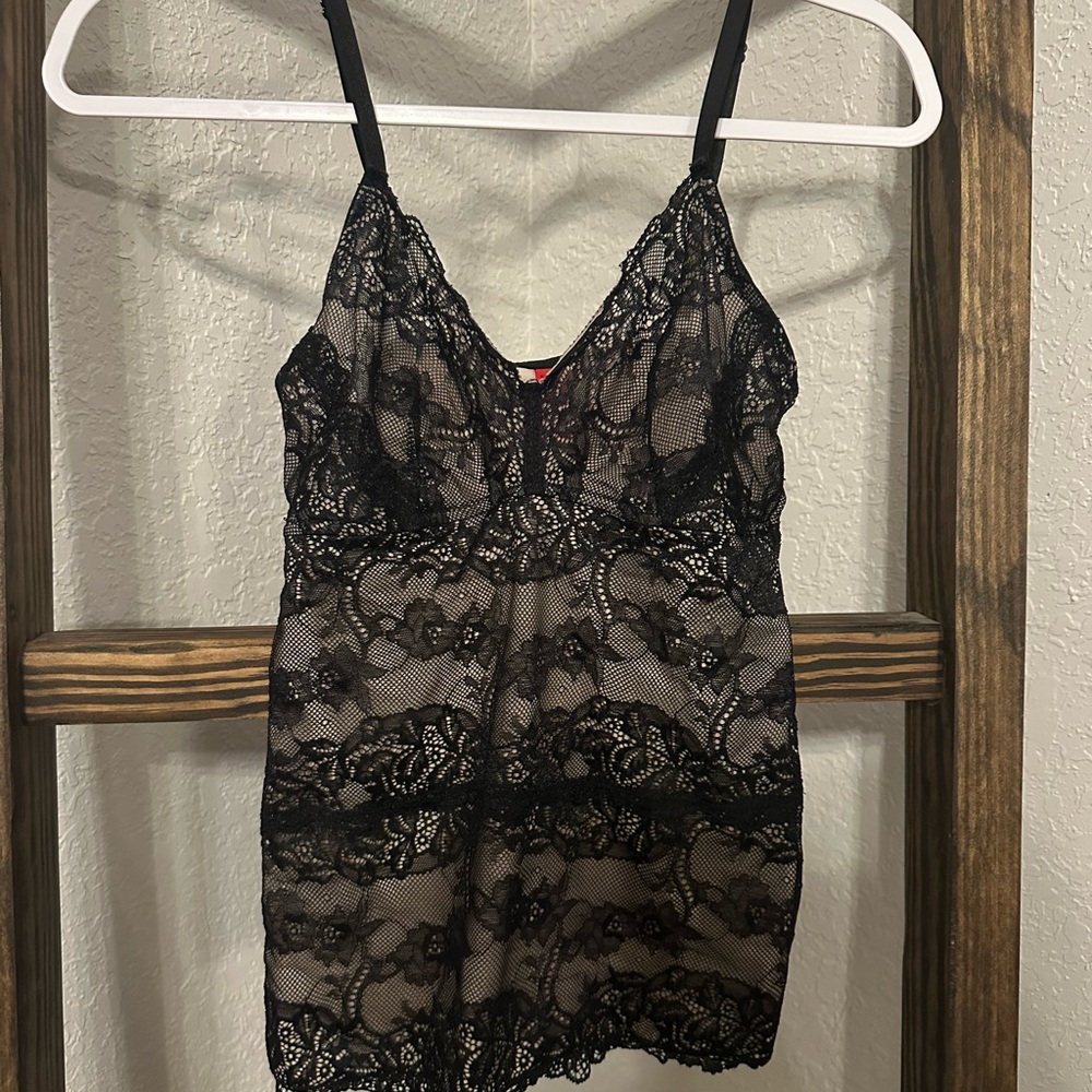 Skinnygirl Black Lace Slimming Tank with Sheer Elegance